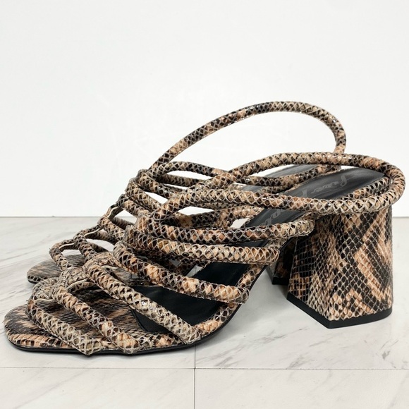 Free People Colette Strappy Snakeskin Leather Block Heel Sandal 10 - Picture 1 of 12